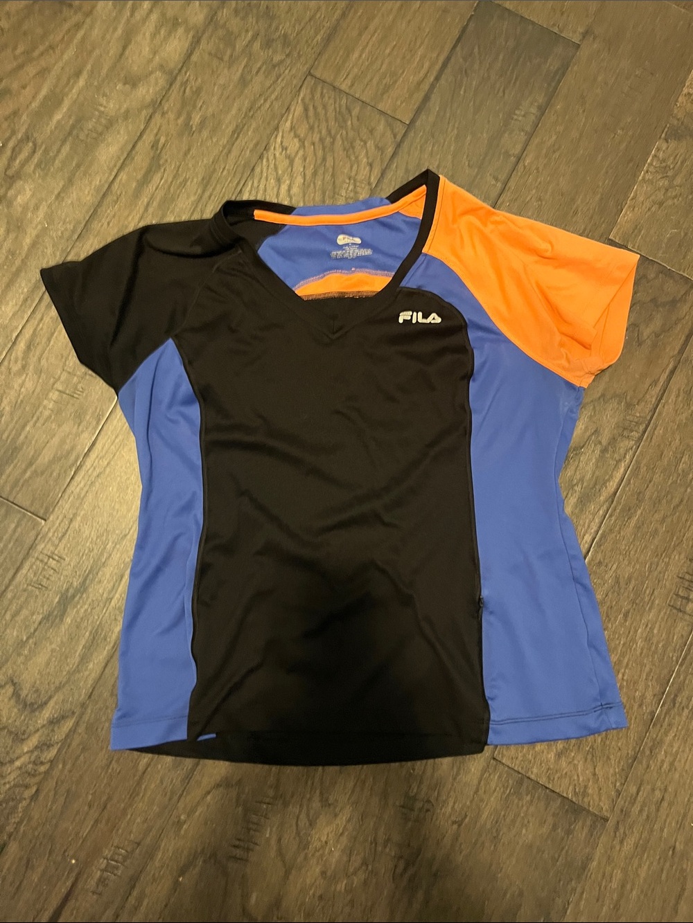 Fila Colorblock Performance Tee — Black, Blue & Orange